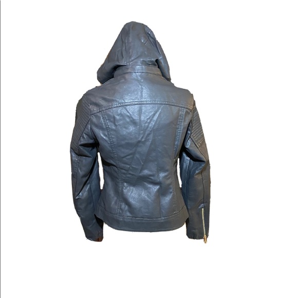 NWT Women’s Hooded Faux Leather Jacket P/S Black - Picture 4 of 8